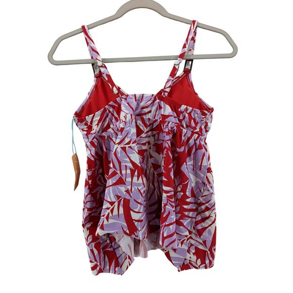 Kona Sol Tankini S Red Purple Palm Plant Tropical Swimsuit Top Deep VNeck Modest - Picture 3 of 12